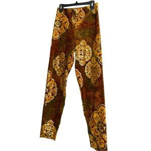 🕌 Jonathan Aston Copper Gold Foil Leaf Print Ankle Legging Pant Sz 1 RRR